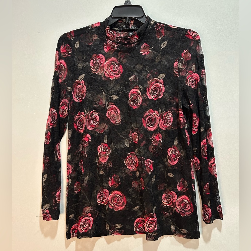 Torrid Sheer Stretch Lace Mock Neck Rose Print Top